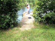 Fish bank skank, the beginnings. Whore fucks fisherman and drinks his piss outdoors in public. HOT 1/16