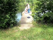 Fish bank skank, the beginnings. Whore fucks fisherman and drinks his piss outdoors in public. HOT 2/16