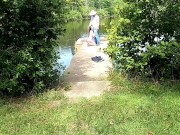 Fish bank skank, the beginnings. Whore fucks fisherman and drinks his piss outdoors in public. HOT 3/16