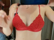 Сводная сестра примеряет нижнее бельё. Примерочная. POV. 10/16