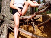 HORNY GETS CAUGHT MASTURBATING IN PUBLIC FOREST! FLASHES PUSSY IN PUBLIC! - ANGELINAPUX 4K 15/16