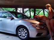 Girl STRAPON GUY Homemade Amateur Pegging- Additional Parking in Rear- Strapon Pegging on car! 8/16