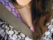 Public Car play Makes Me Excited! Hairy Pussy Thick Thighs Slut in Passenger Seat Flashes Upskirt