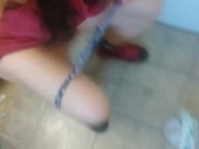 Do You Wanna Watch Me Pee? Girl TALKS While She PEES in TOILET Dress Thong Panties Pink Shoes Piss 13/16