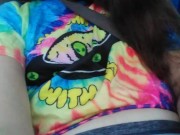 Public Masturbation Car Play! Hairy Hippie Slut Gym Pants Tie Dye Flashes PinkMoonLust on ONLYFANS!