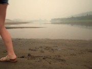 porn blooper: public strapon sex interrupted by group of off road vehicles at the river 7/16