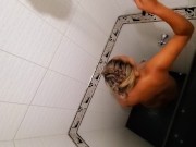 My pregnant ebony  latina  wife taking a shower and loves to be watched  4/16