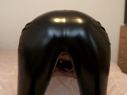 Latex ass worship!! Ass kissing and cumshot over Mistress's shiny leggings for lucky slave!!! 1/16