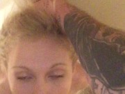 SEXY BLONDE SUCKS MONSTER COCK.