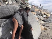 Strong Powerful Bikini Babe Pushes Rock 1/16