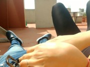 I find my neighbor on the terrace and she gives me a big handjob until I explode it in semen. 5/16