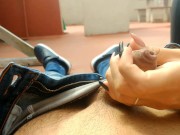 I find my neighbor on the terrace and she gives me a big handjob until I explode it in semen. 8/16