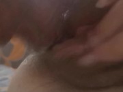 Big horny cock fucking my wet pussy and covering his pre cum on my pussy lips while I rub my clit 14/16