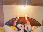 Nerdy babe gives cumshot and shows feet 5/16