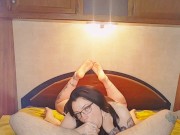 Nerdy babe gives cumshot and shows feet 7/16