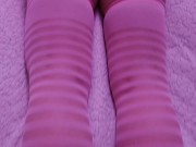 My roomie load on my pink cotton panties after footjob with stockings 10/16