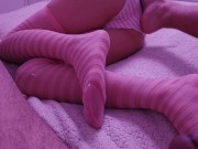 My roomie load on my pink cotton panties after footjob with stockings 12/16