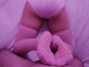 My roomie load on my pink cotton panties after footjob with stockings 9/16