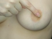 (HD) Playing with my hard pink nipples. Natural white young boobs! 10/16