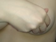(HD) Playing with my hard pink nipples. Natural white young boobs! 5/16
