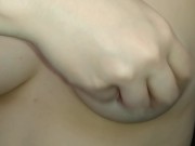 (HD) Playing with my hard pink nipples. Natural white young boobs! 8/16
