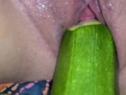 Boyfriend teases and penetrates my pussy with a giant squash from our garden.  10/16