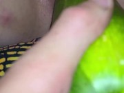 Boyfriend teases and penetrates my pussy with a giant squash from our garden.  11/16