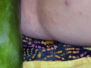 Boyfriend teases and penetrates my pussy with a giant squash from our garden.  16/16
