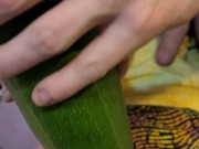 Boyfriend teases and penetrates my pussy with a giant squash from our garden.  3/16