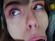 Horny Gagging Dirty Talk Snowbunny Camgirl Makeup Slut Sucks Gags Worships BBC BLACK DILDO 16/16