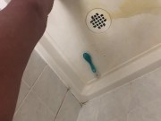 PEE DESPERATION LEADS TO PISSING IN SHOWER AND CUMMING 15/16