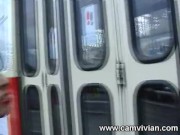 Flashing my tits and pussy on the tram 2/16