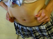 masturbating my belly button my bulging and soft belly is excited with squeezes and hot pussy 8/16