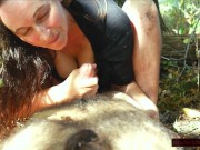 POV Cocksucking and Wet Sloppy Handjob in Woods; Leaves in her Hair, Tits Squeezed Out her Dress