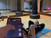 Brunette with juicy ass doing fitness with lovense lush in pussy (lovense control) 10/16