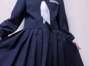 紺セーラーに手コキ服射 cum onto sailor school uniform 4/16