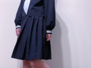紺セーラーに手コキ服射 cum onto sailor school uniform 5/16
