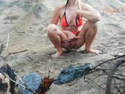 Public peeing teen girl on the beach 4/16
