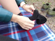 Schoolgirl in white knee socks dress black foot feet fetish under skirt 8/16