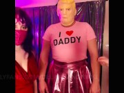 2 beautiful femdoms humiliate feminize and peg sissy in Donald trump mask 11/16