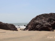GIRL HIDDING BETWEN ROCKS ON THE PUBLIC BEACH FOR PEE 2/16