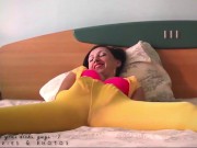 Charming young lady in yellow tights. Nylon. striptease in yellow pantyhose Masturbation. 1 10/16