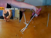 Amateur Femdom CFNM Handjob. I made him Cum Twice in the Milking Table. Ruined Orgasm. Post Orgasm 10/16