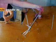 Amateur Femdom CFNM Handjob. I made him Cum Twice in the Milking Table. Ruined Orgasm. Post Orgasm 11/16