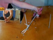 Amateur Femdom CFNM Handjob. I made him Cum Twice in the Milking Table. Ruined Orgasm. Post Orgasm 12/16