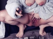 Naughty Busty Piss Slut pours a round of Piss Shots for everyone in her plush Fur Robe 14/16