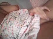 Sweet babe lifts sundress and quietly moans while rubbing pretty pussy to orgasm 12/16