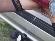 HOT PEE in Cold Autumn on TOW BAR of my Uncle