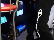 Public fuck in a casino while she plays slot machines. Cumshot on her sexy ass 9/16
