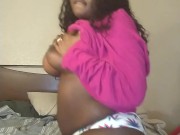 Ebony milf strips and plays with creamy pussy until she squirts 1/16